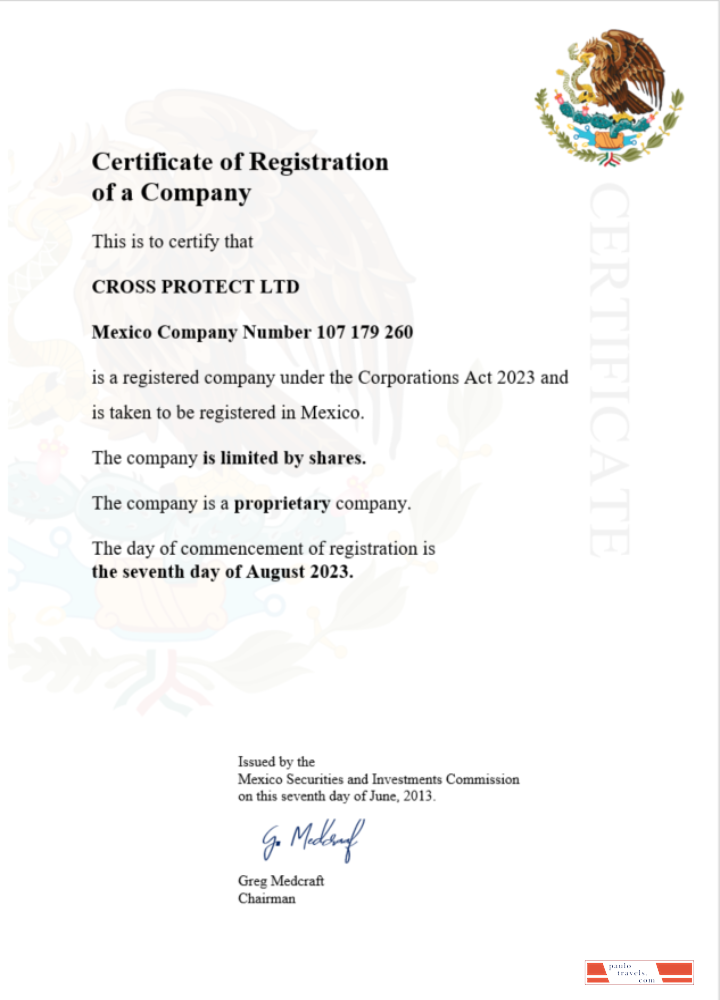 Mexico business registration certificate Word and PDF template
